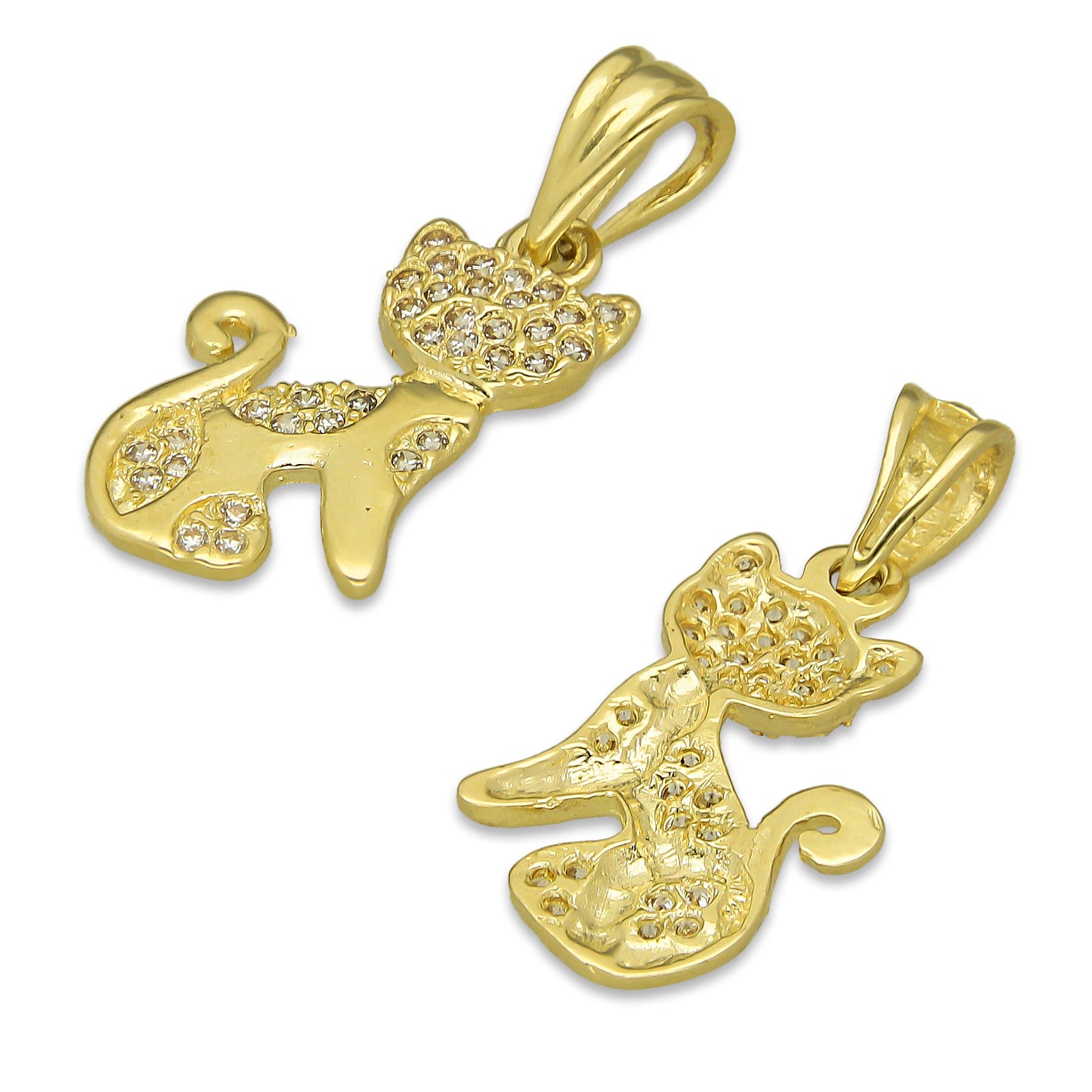 NR14DJ129 Dije Oro Sólido 14K Gato Manchas Con ZIrconias 1.2 cm x 2.3 cm