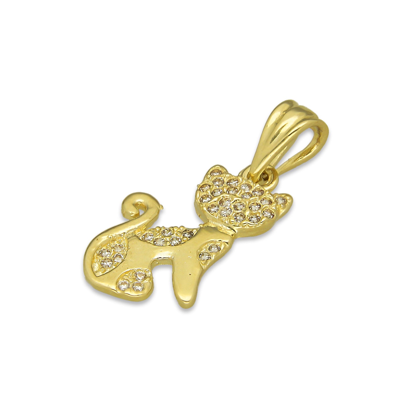 NR14DJ129 Dije Oro Sólido 14K Gato Manchas Con ZIrconias 1.2 cm x 2.3 cm