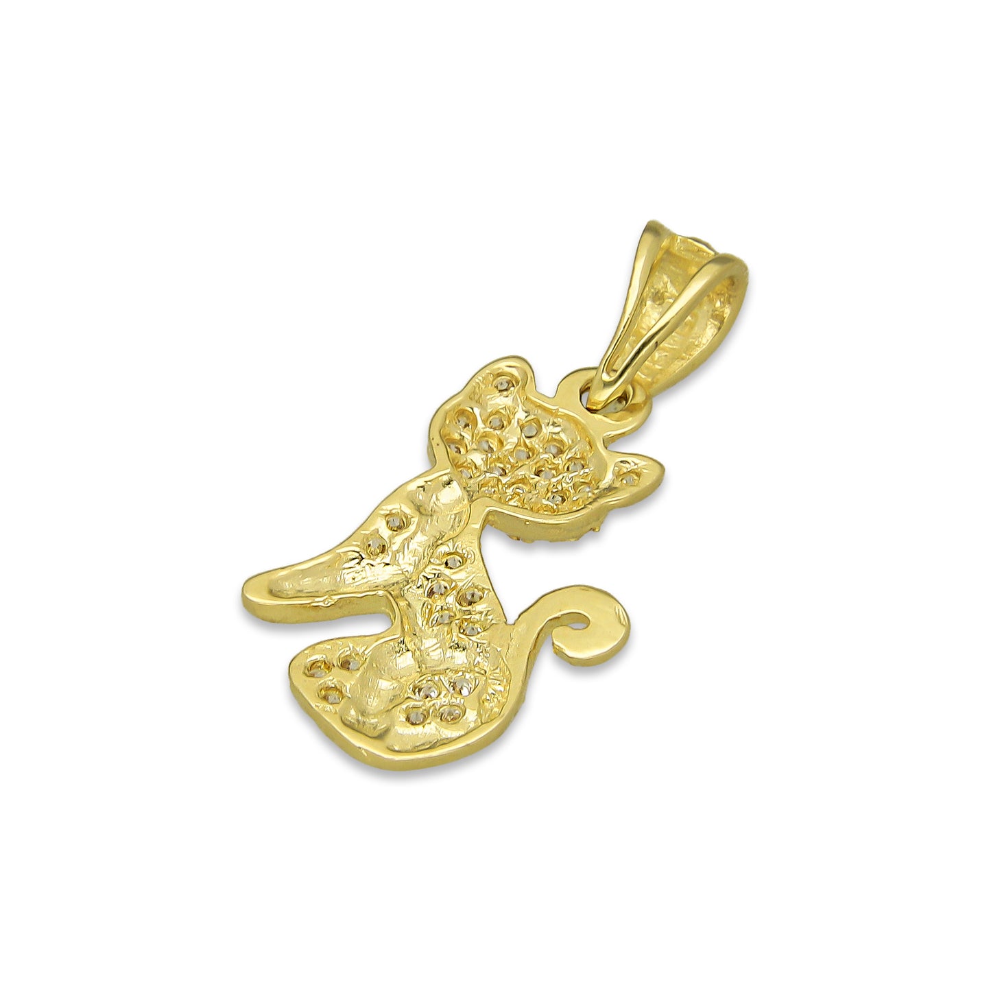 NR14DJ129 Dije Oro Sólido 14K Gato Manchas Con ZIrconias 1.2 cm x 2.3 cm