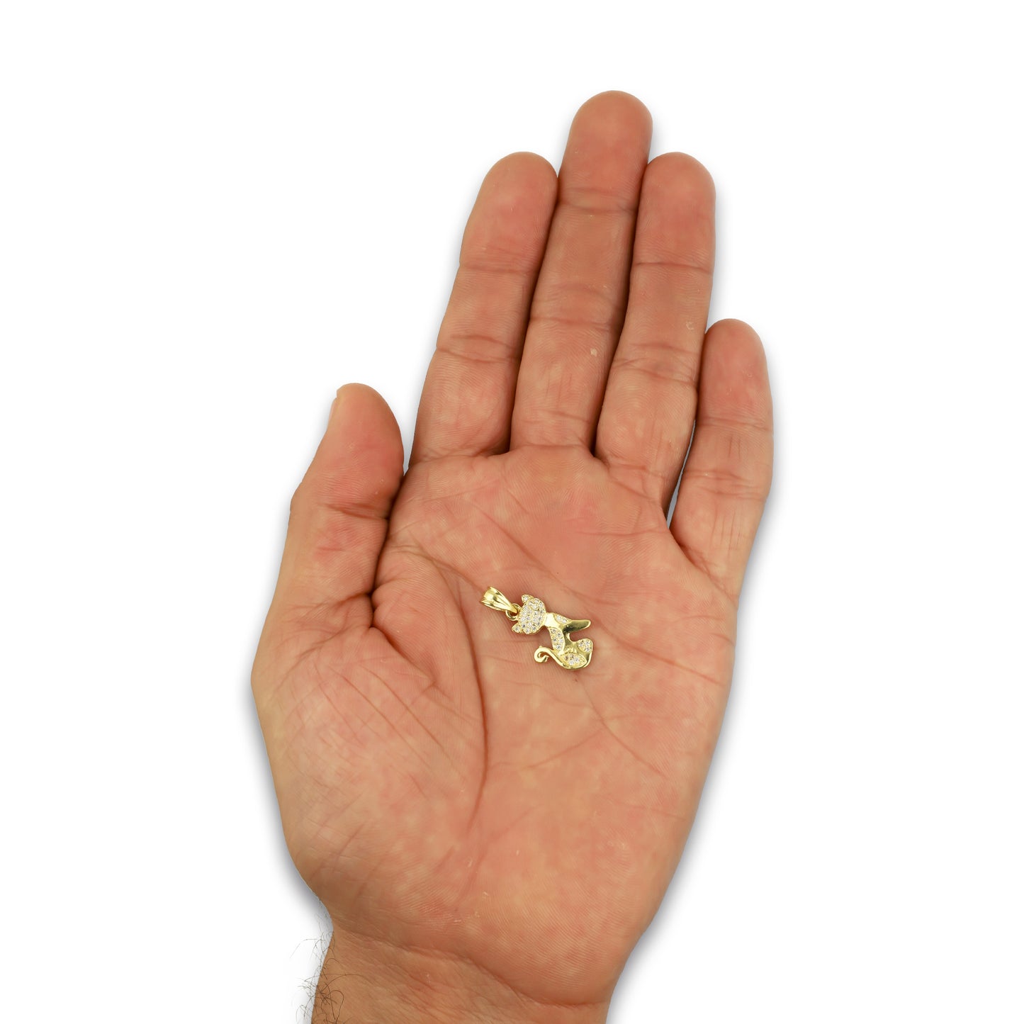 NR14DJ129 Dije Oro Sólido 14K Gato Manchas Con ZIrconias 1.2 cm x 2.3 cm