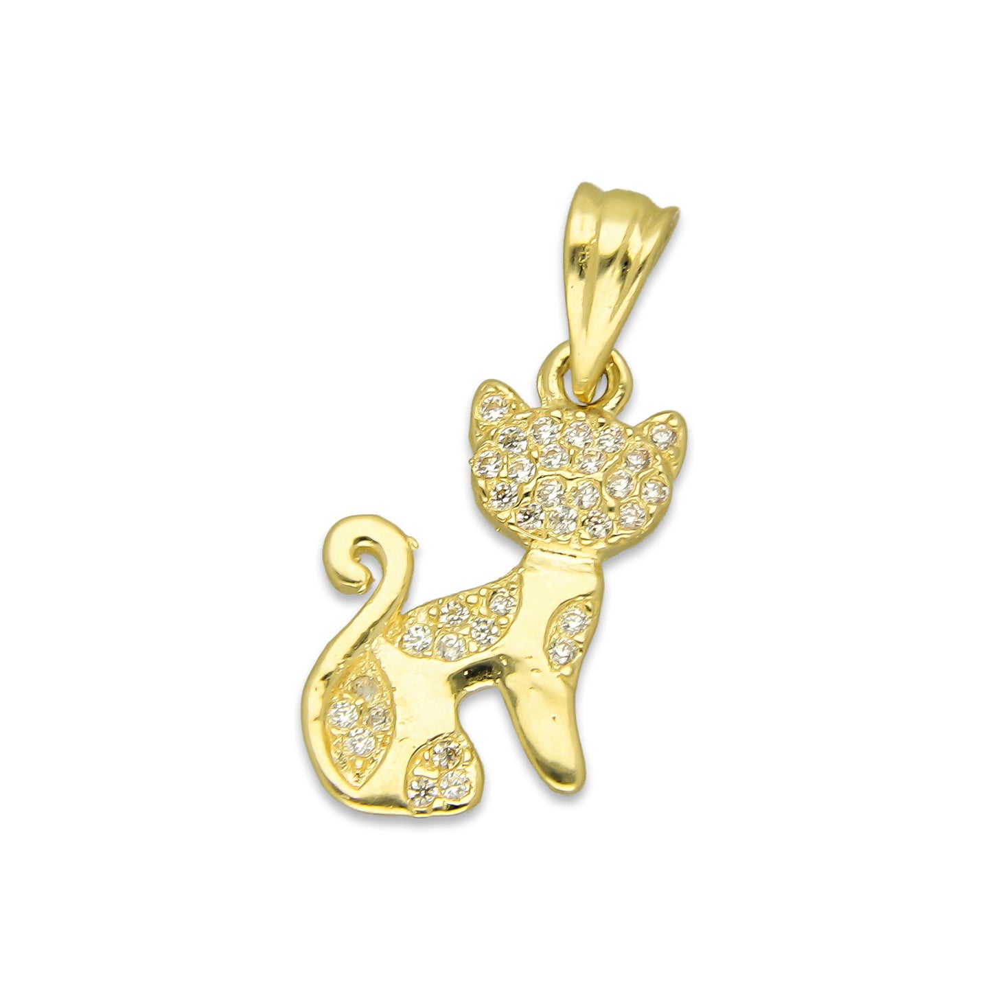 NR14DJ129 Dije Oro Sólido 14K Gato Manchas Con ZIrconias 1.2 cm x 2.3 cm