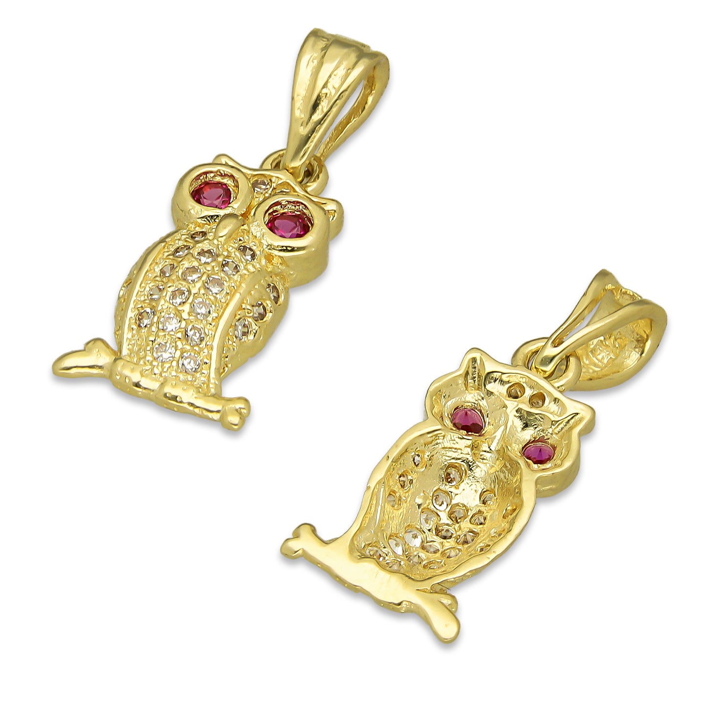 NR14DJ133 Dije Oro Sólido 14K Búho Mini Ojos Bisel .9 cm x 2 cm
