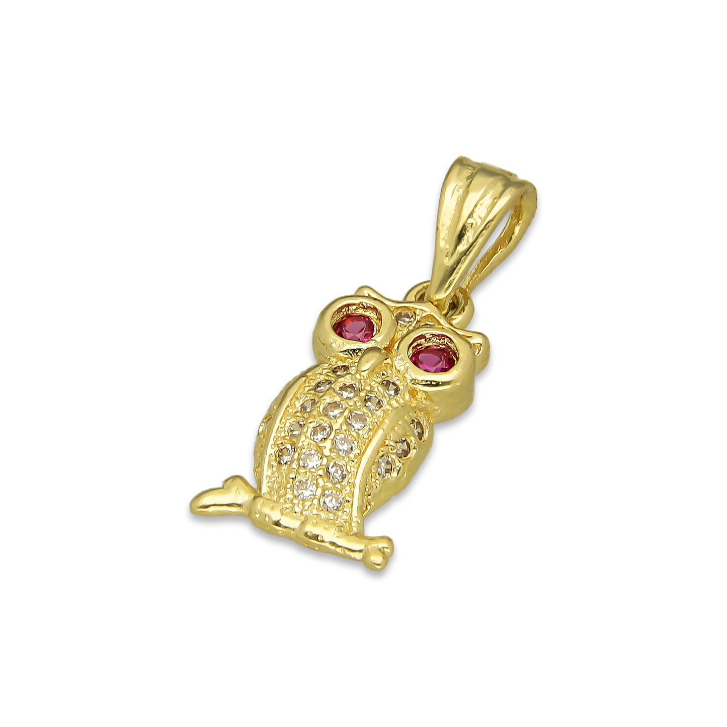 NR14DJ133 Dije Oro Sólido 14K Búho Mini Ojos Bisel .9 cm x 2 cm