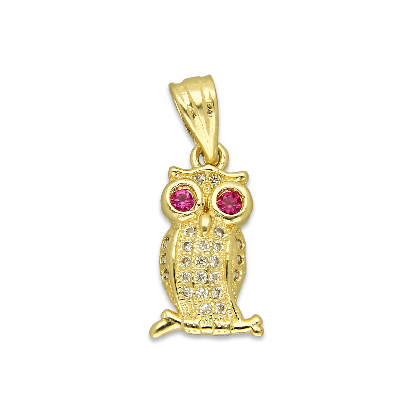 NR14DJ133 Dije Oro Sólido 14K Búho Mini Ojos Bisel .9 cm x 2 cm
