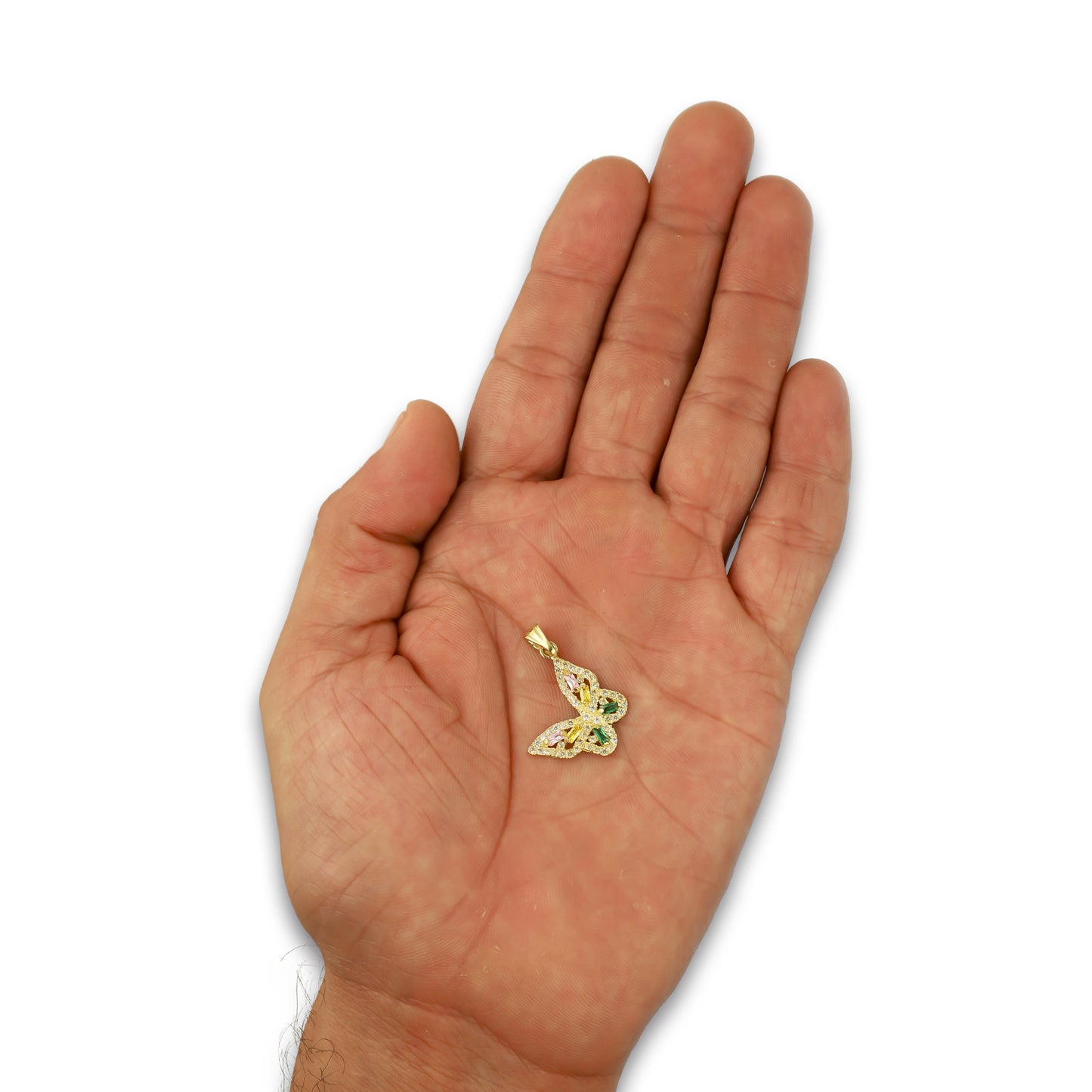 NR14DJ140 Dije Oro Sólido 14K Mariposa Baguette Multicolor 1.9 cm x 2.6 cm
