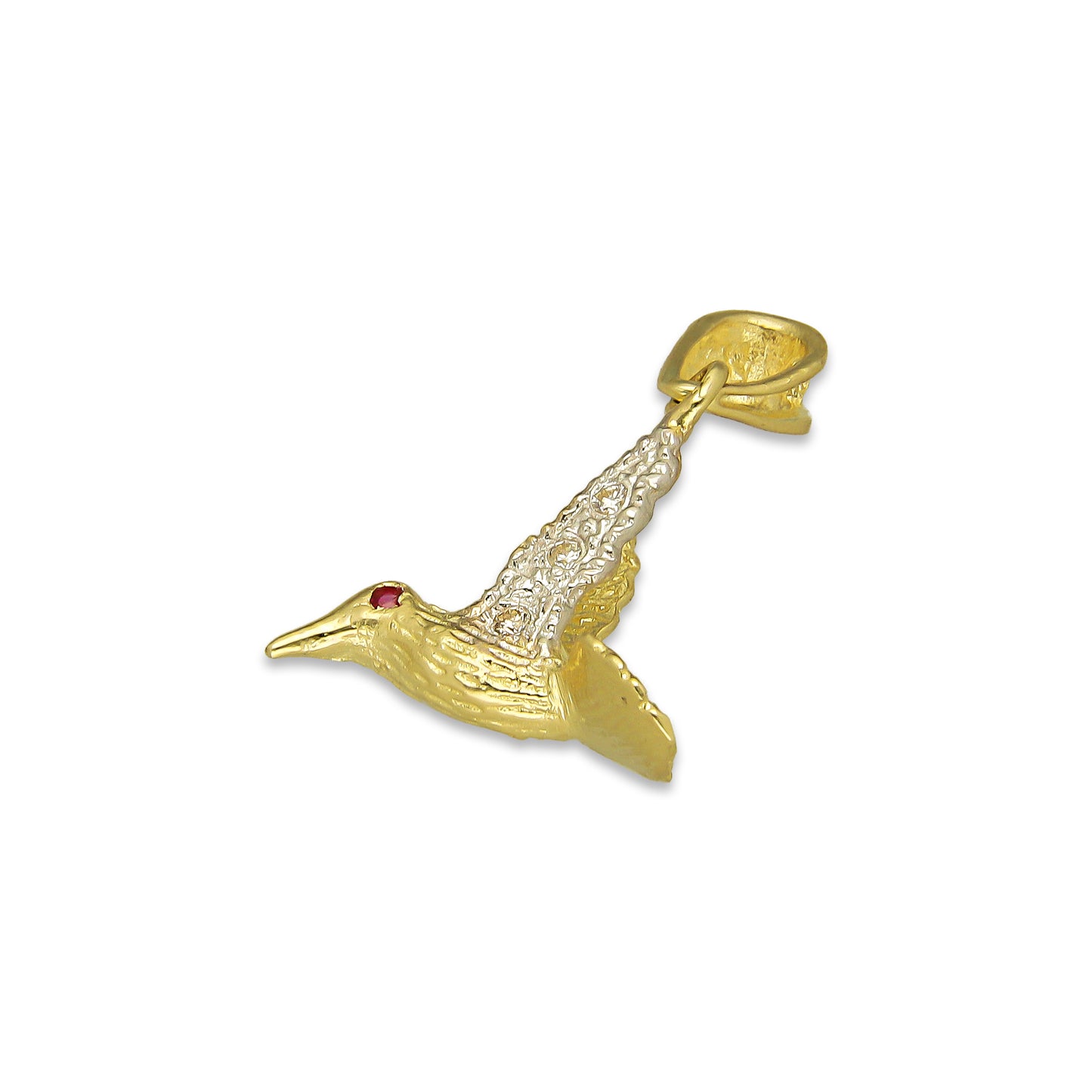 NR14DJ142 Dije Oro Sólido 14K Colibrí Alas Blancas 1.5 cm x 2.1 cm