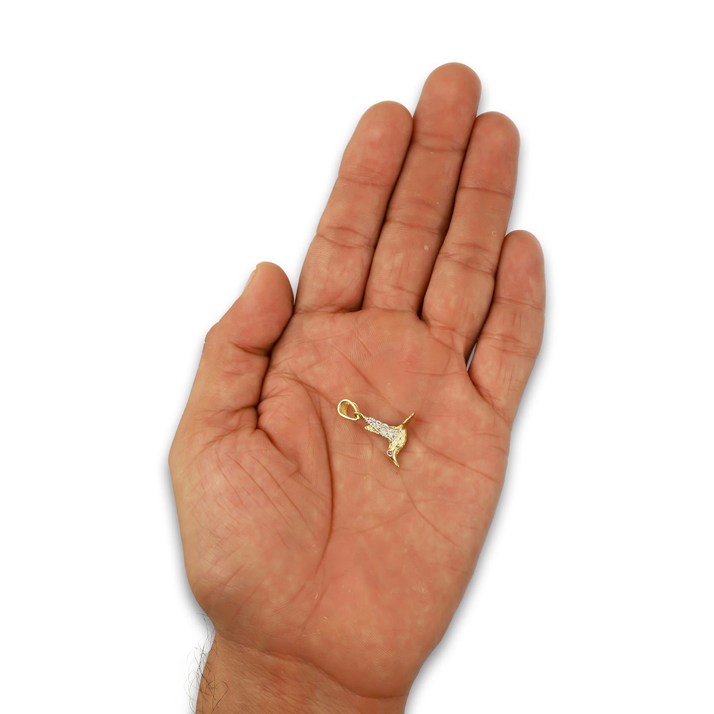 NR14DJ142 Dije Oro Sólido 14K Colibrí Alas Blancas 1.5 cm x 2.1 cm