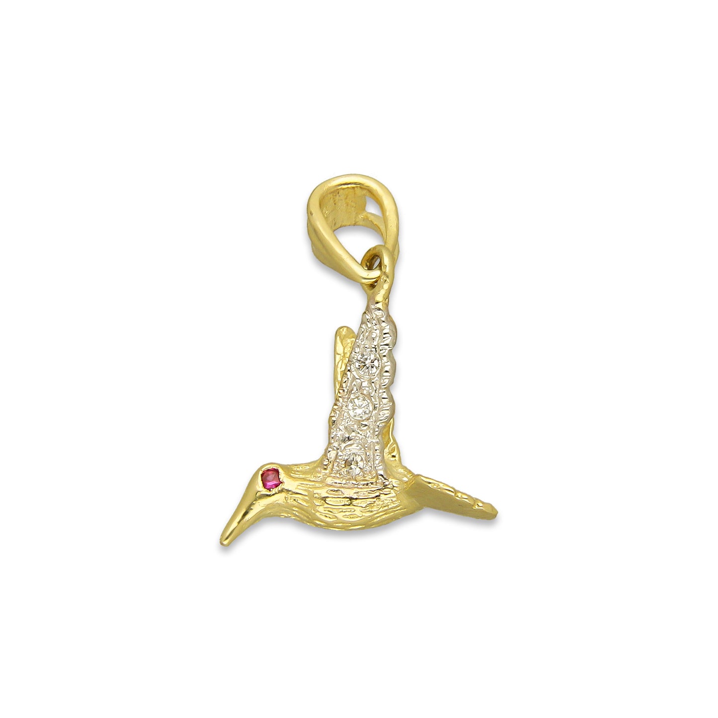 NR14DJ142 Dije Oro Sólido 14K Colibrí Alas Blancas 1.5 cm x 2.1 cm