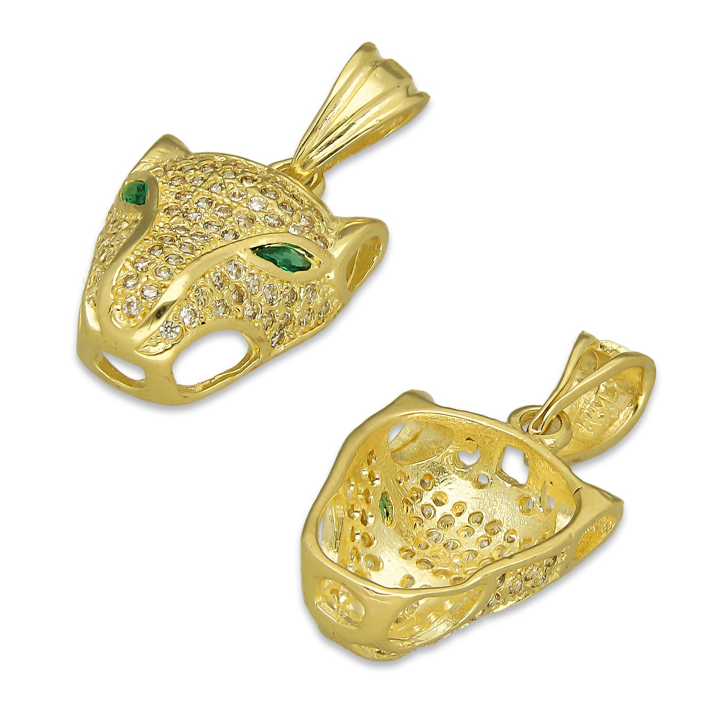 NR14DJ152 Dije Oro Sólido 14K Cara de Pantera Pavé 1.3 cm x 2.5 cm