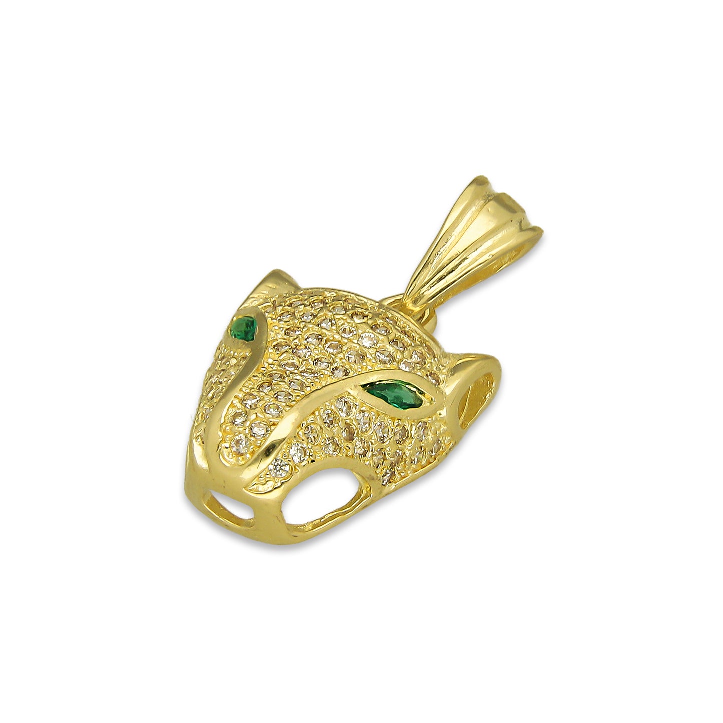 NR14DJ152 Dije Oro Sólido 14K Cara de Pantera Pavé 1.3 cm x 2.5 cm