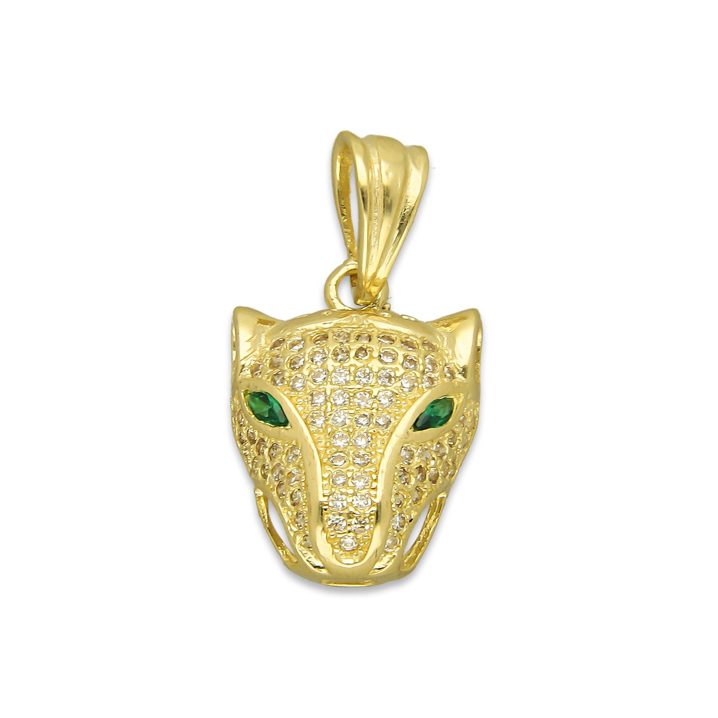 NR14DJ152 Dije Oro Sólido 14K Cara de Pantera Pavé 1.3 cm x 2.5 cm