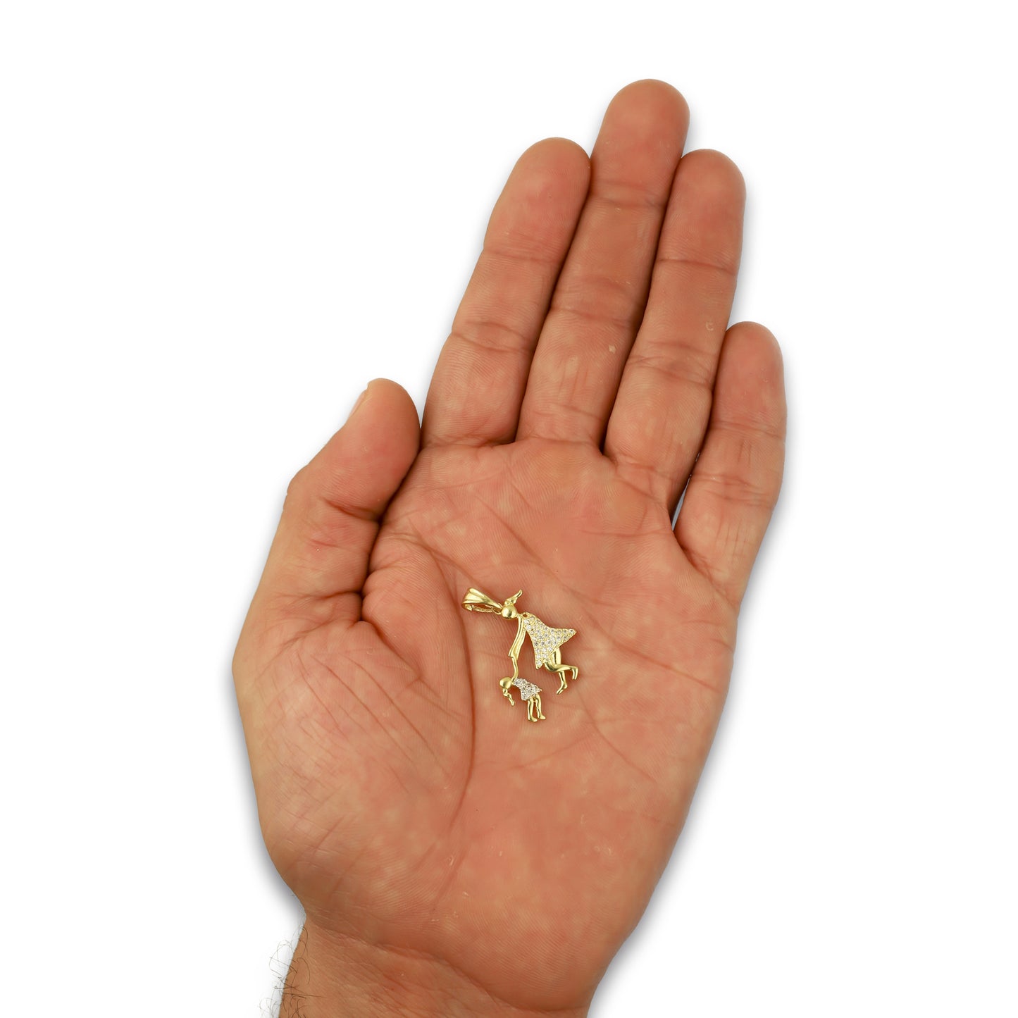 NR14DJ155 Dije Oro Sólido 14K Madre e Hija Jugando 1.8 cm x 2.5 cm