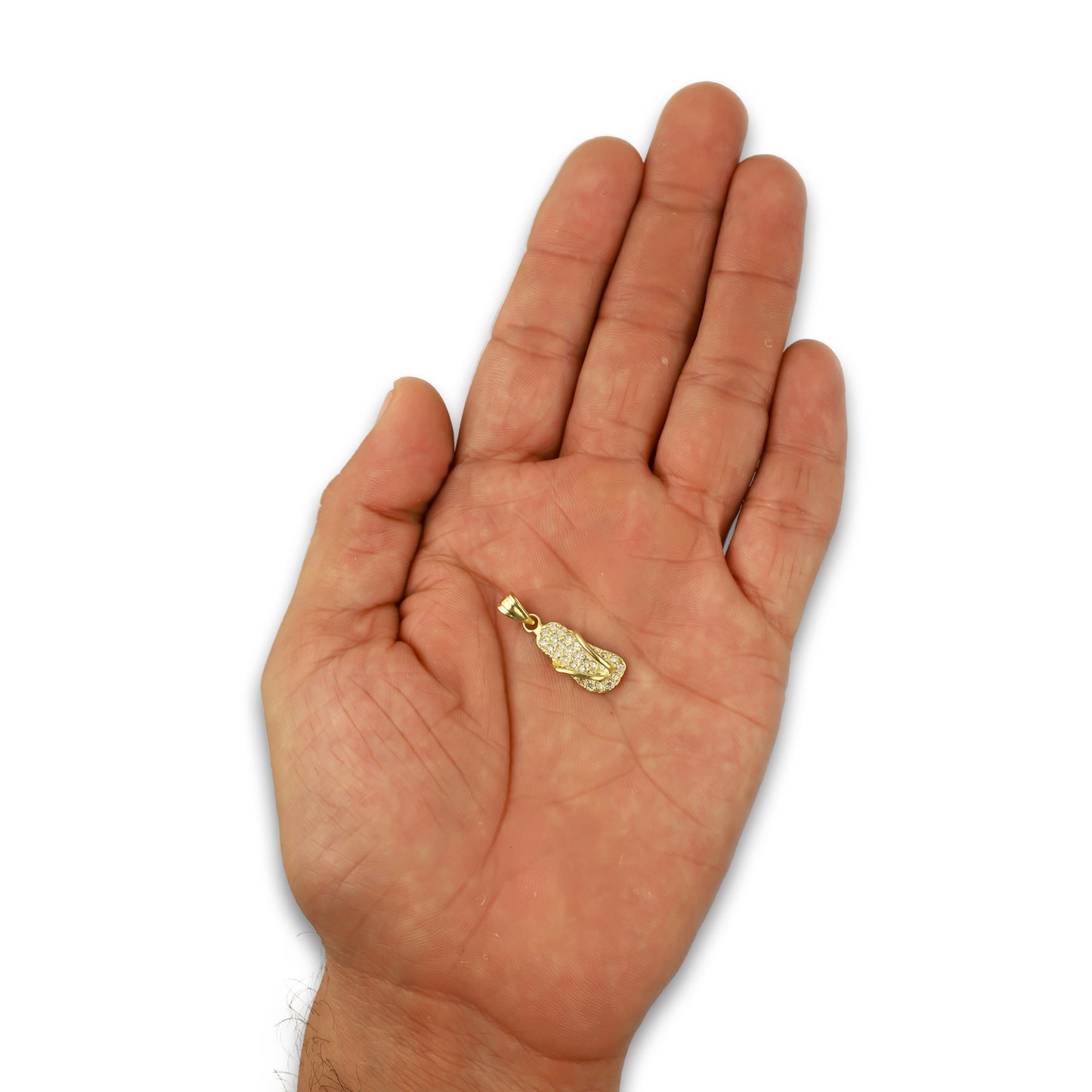 NR14DJ157 Dije Oro Sólido 14K Chanclita con Zirconias Blancas .9 cm x 2.5 cm