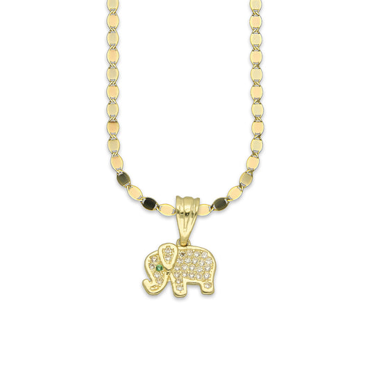 NR14DP039 Cadena Oro Sólido 10K + Dije Oro Sólido 14K Elefante Mini Bisel 1.1 cm x 1.5 cm