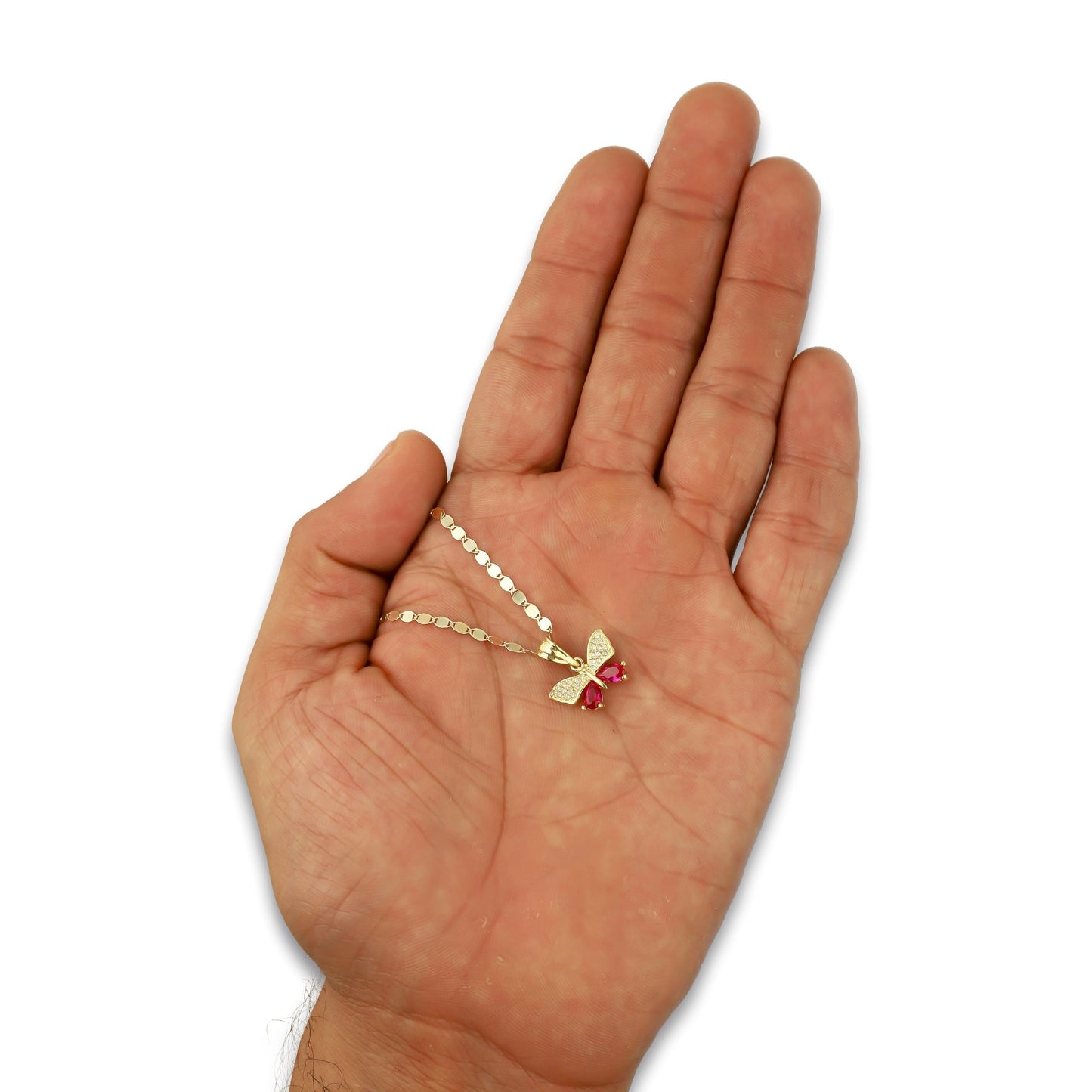 NR14DP042 Cadena Oro Sólido 10K + Dije Oro Sólido 14K Mariposa 2 P Gota 1.4 cm x 1.5 cm