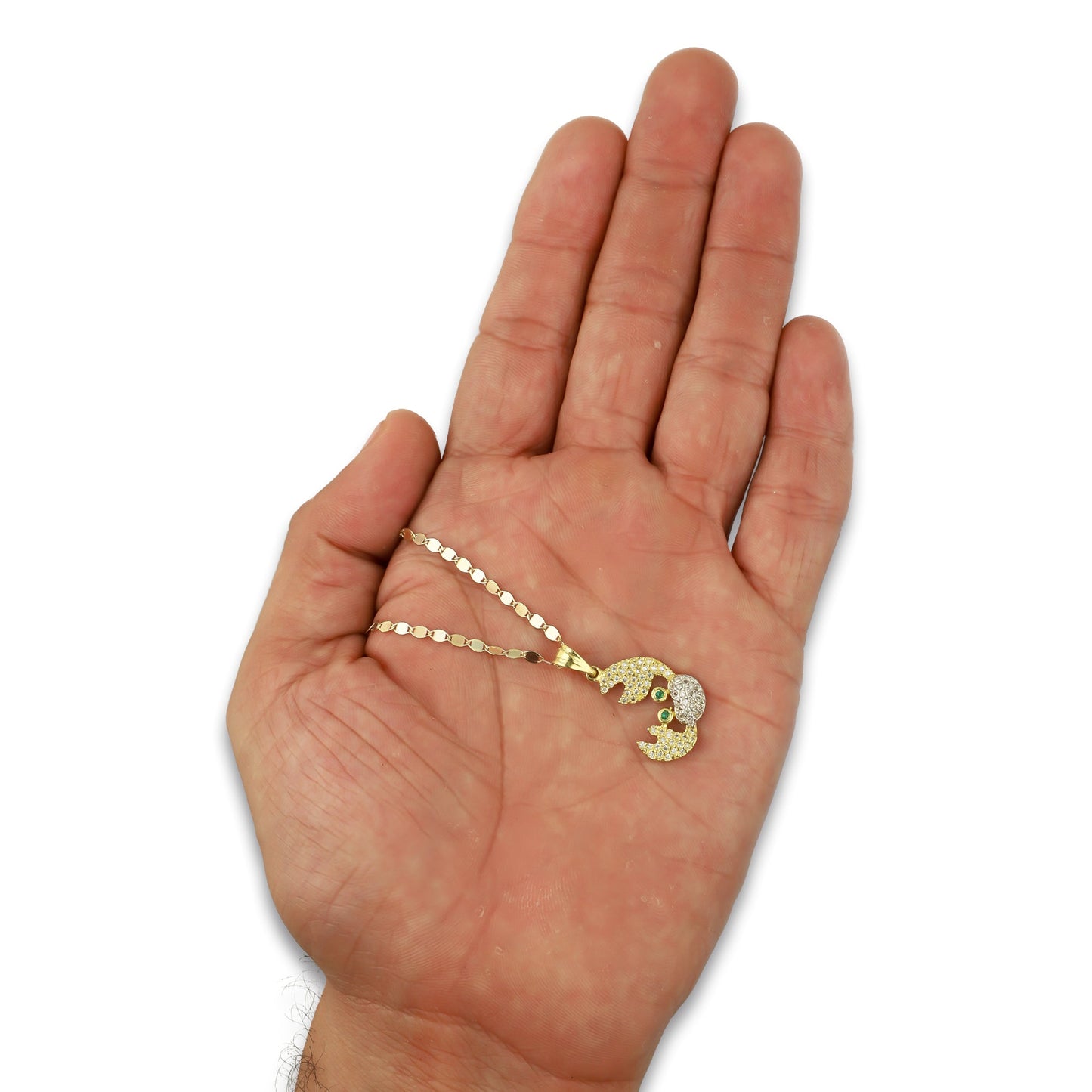 NR14DP056 Cadena Oro Sólido 10K + Dije Oro Sólido 14K Cangrejito Tenazas Pavé 1.6 cm x 2.5 cm