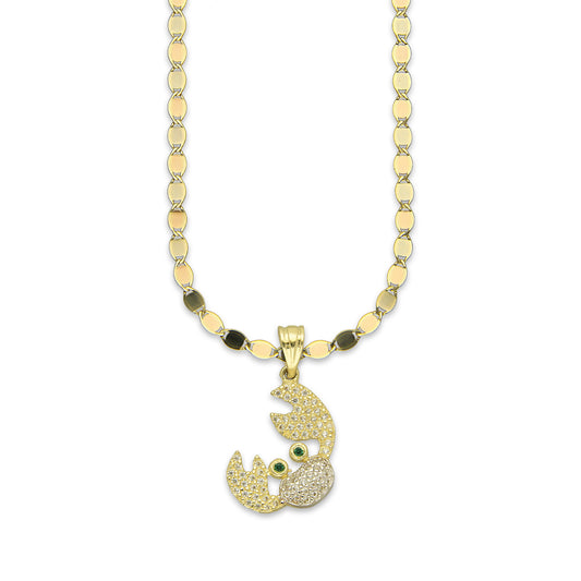 NR14DP056 Cadena Oro Sólido 10K + Dije Oro Sólido 14K Cangrejito Tenazas Pavé 1.6 cm x 2.5 cm