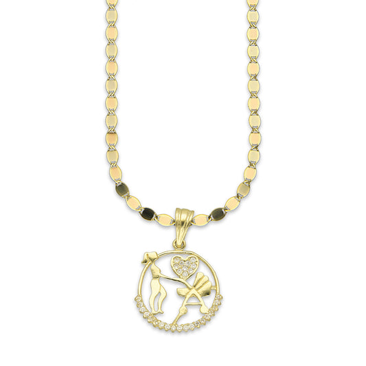 NR14DP059 Cadena Oro Sólido 10K + Dije Oro Sólido 14K Círculo Mamá con Carreola 2 cm x 3 cm