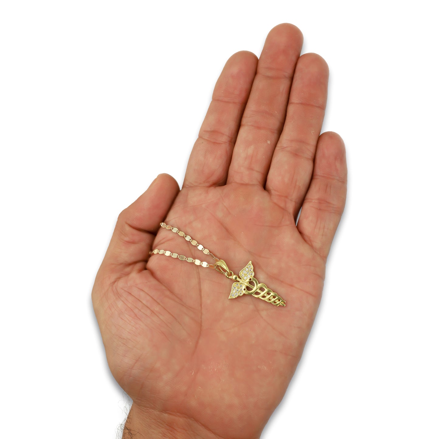 NR14DP062 Cadena Oro Sólido 10K + Dije Oro Sólido 14K Medicina con Zirconias 1.8 cm x 3.3 cm