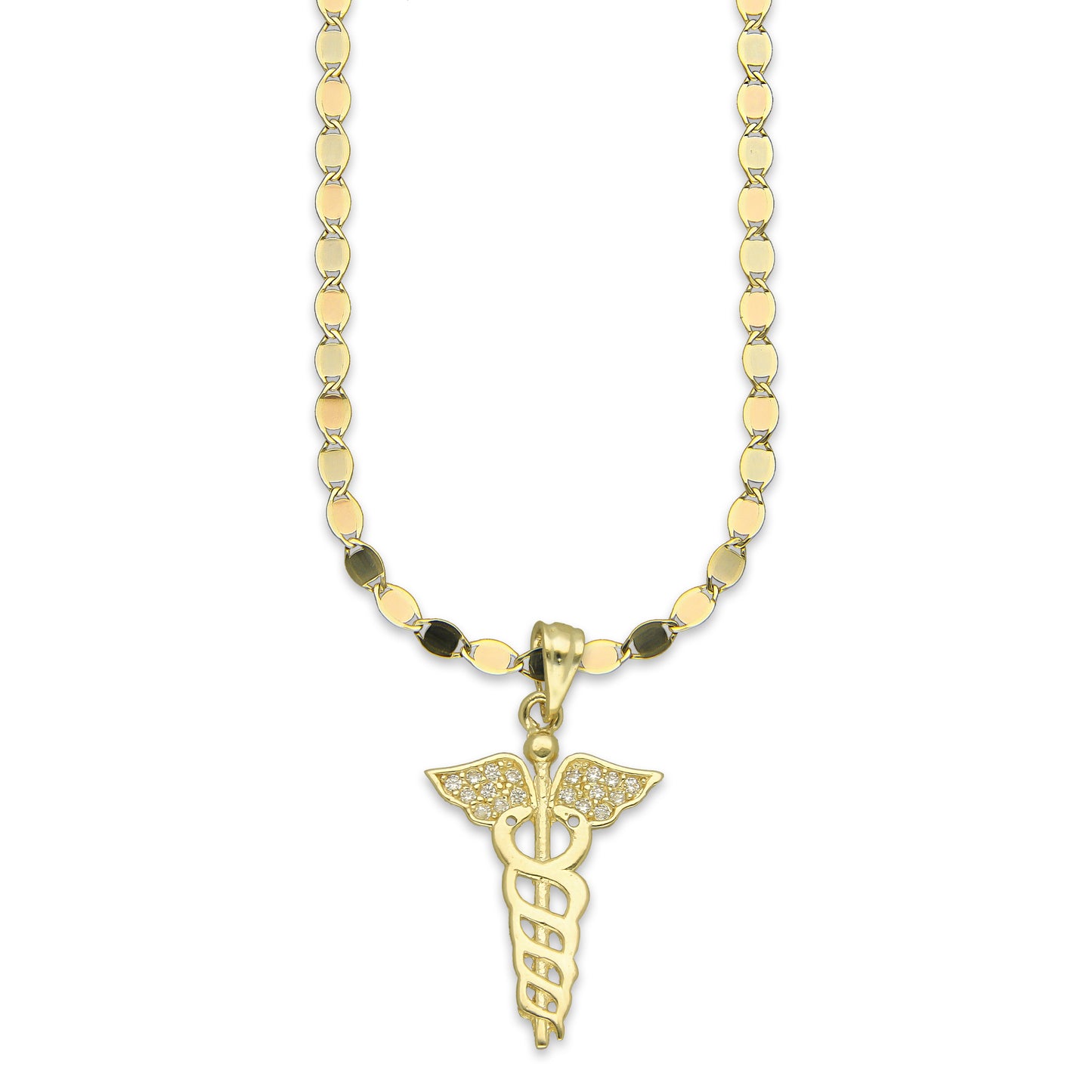 NR14DP062 Cadena Oro Sólido 10K + Dije Oro Sólido 14K Medicina con Zirconias 1.8 cm x 3.3 cm