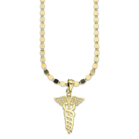 NR14DP062 Cadena Oro Sólido 10K + Dije Oro Sólido 14K Medicina con Zirconias 1.8 cm x 3.3 cm