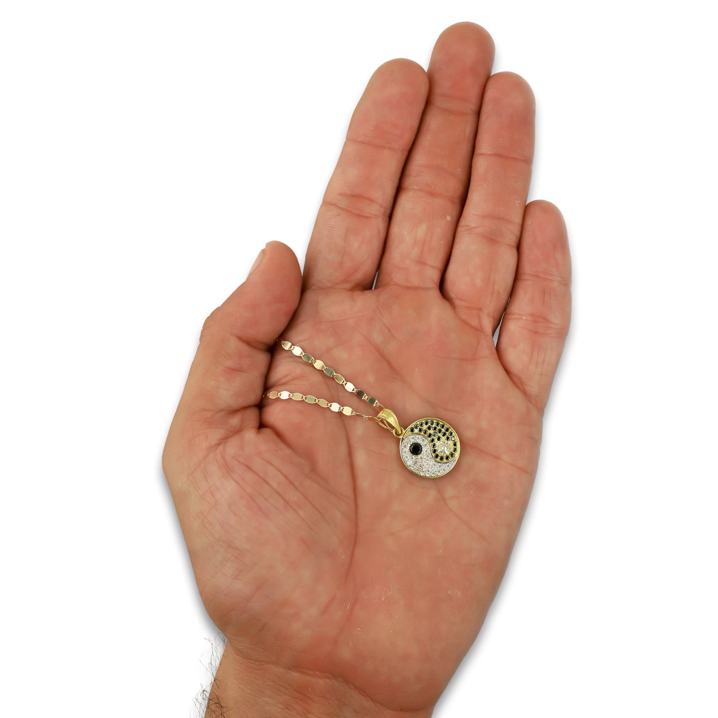 NR14DP063 Cadena Oro Sólido 10K + Dije Oro Sólido 14K Dije Yin Yang con Zirconias 1.5 cm x 2.2 cm