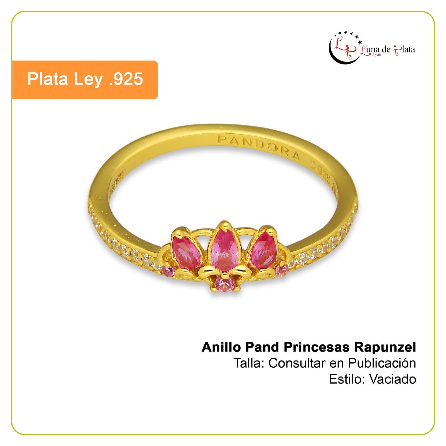 TMPAD003 Anillo Pand Princesas Rapunzel en Plata Fina .925