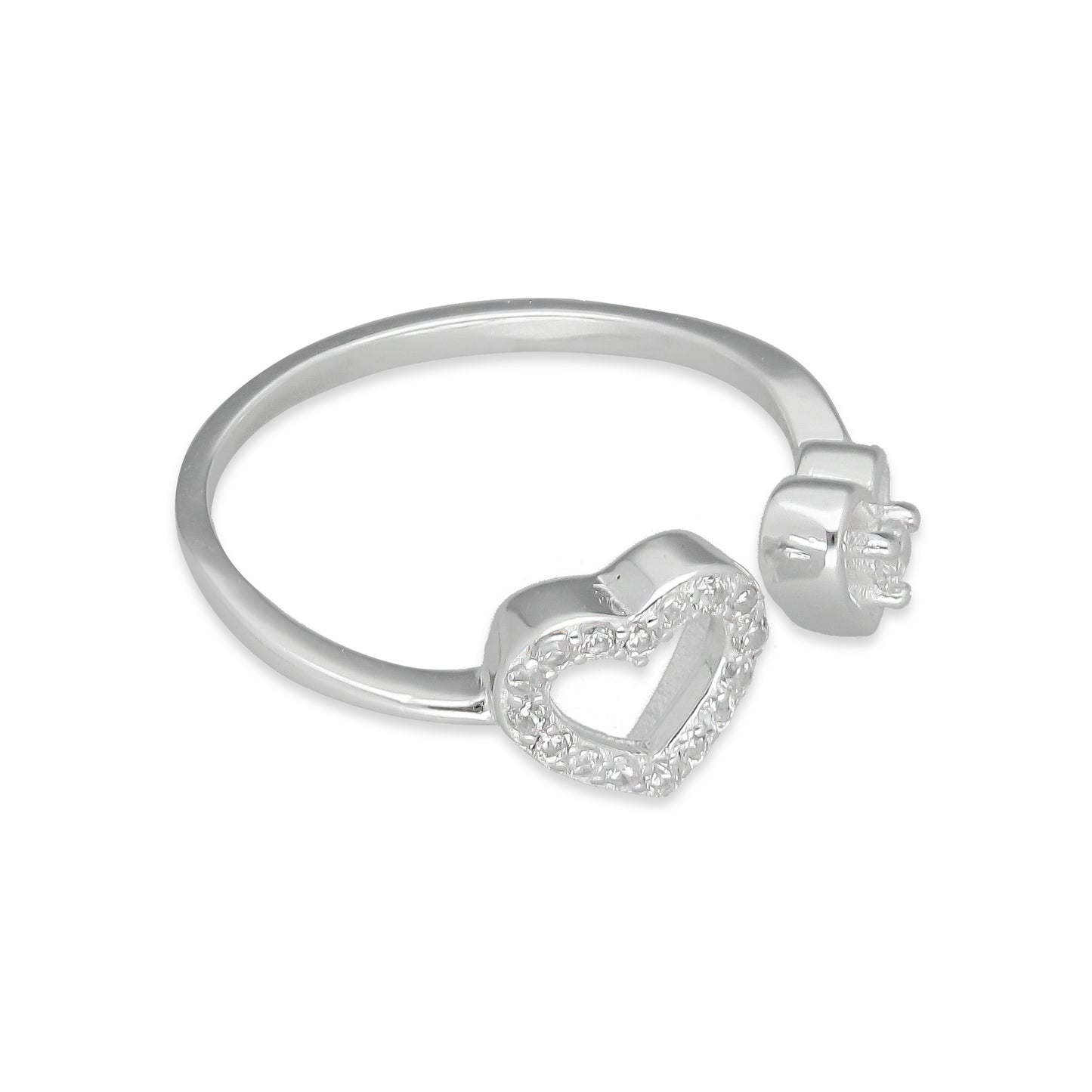 TMPAD013 Anillo Ajustable Corazon Doble en Plata Fina .925