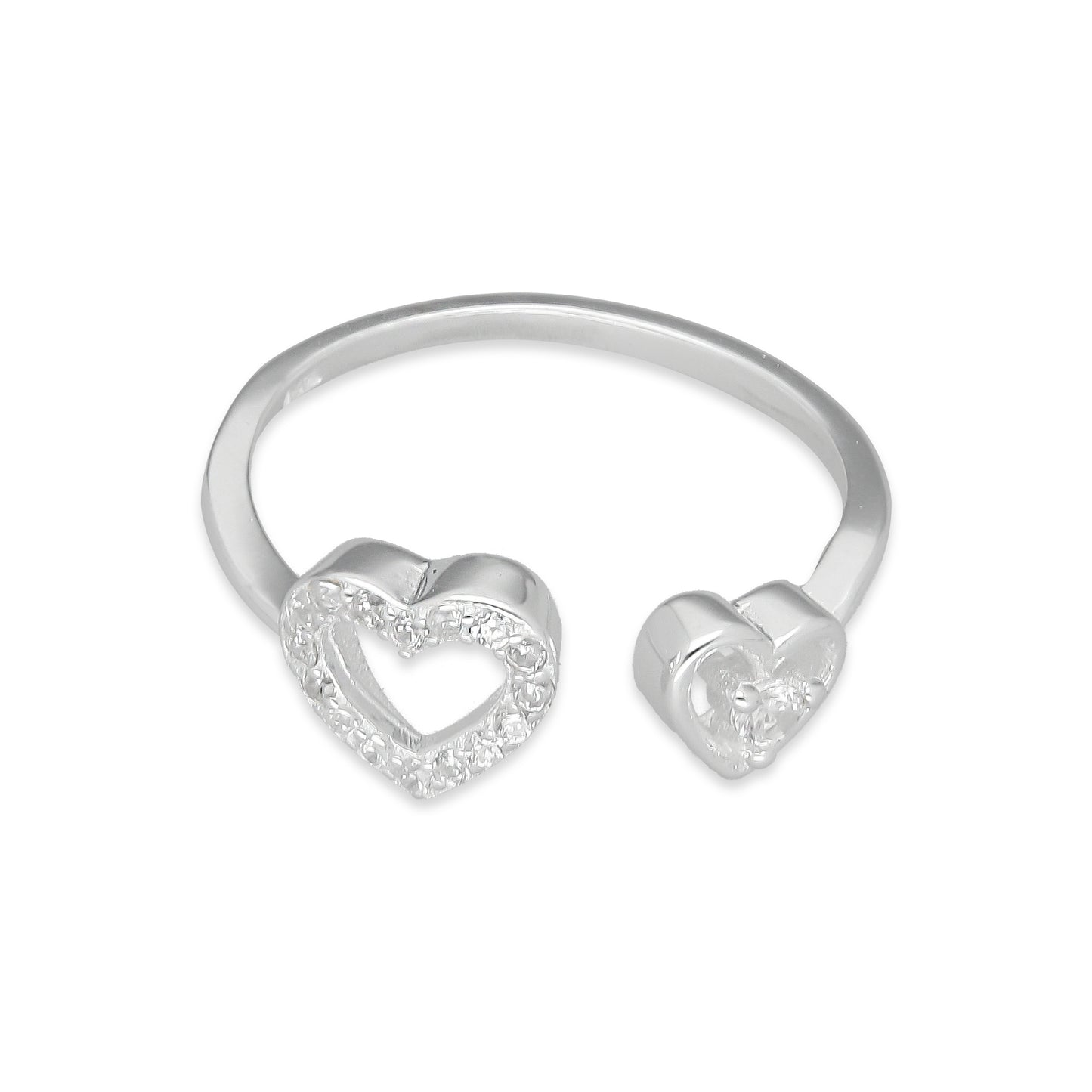 TMPAD013 Anillo Ajustable Corazon Doble en Plata Fina .925