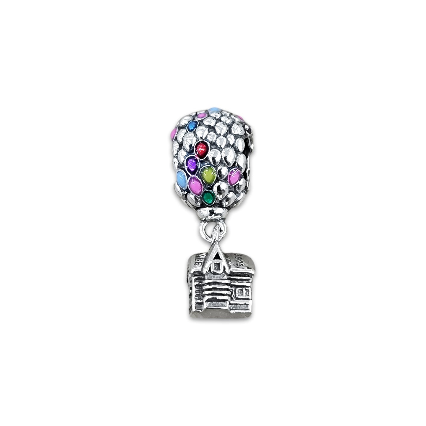 TMPCH002 Dije Charm Pand Casa con Globos Up en Plata Fina .925