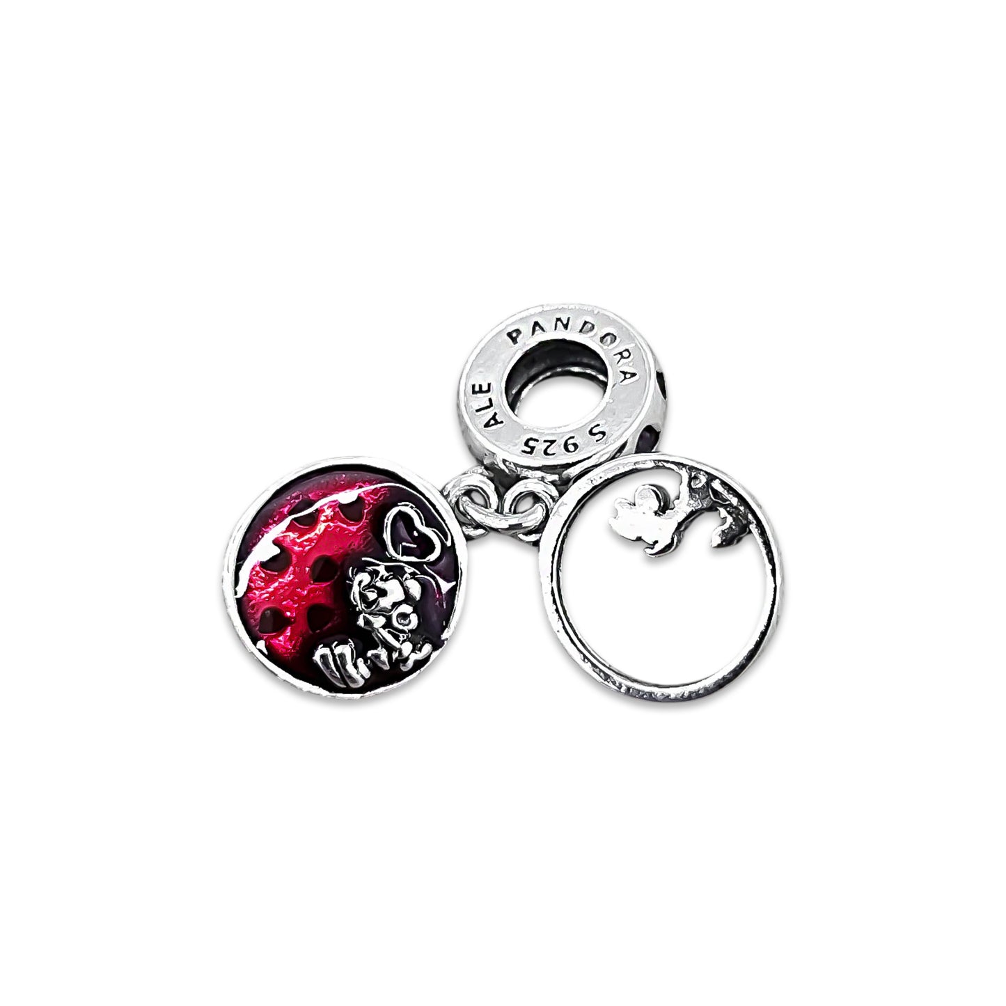 TMPCH042 Dije Charm Pand Circulo Mickey y Minnie Kissing en Plata Fina .925