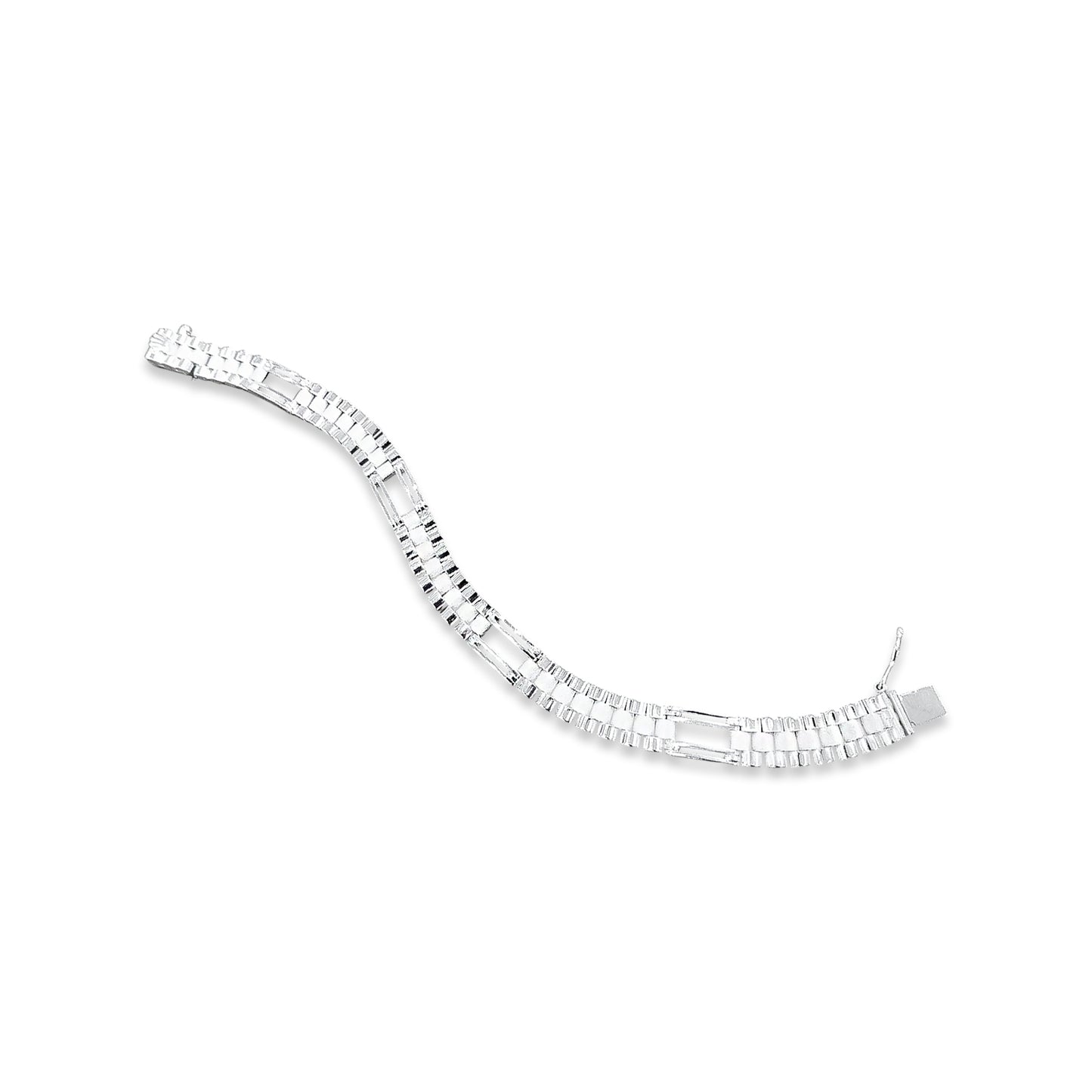 TMPPC003-19 Pulsera Caballero Modelo Rlx 4 Eslabones Largos 8 mm de Ancho x 19 cm de Largo en Plata Fina .925