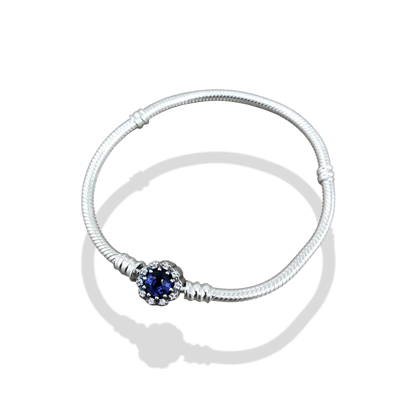 TMPPD004-18 Pulsera Dama Pand Círculo Zirconia Centro Azul 18 cm en Plata Fina .925