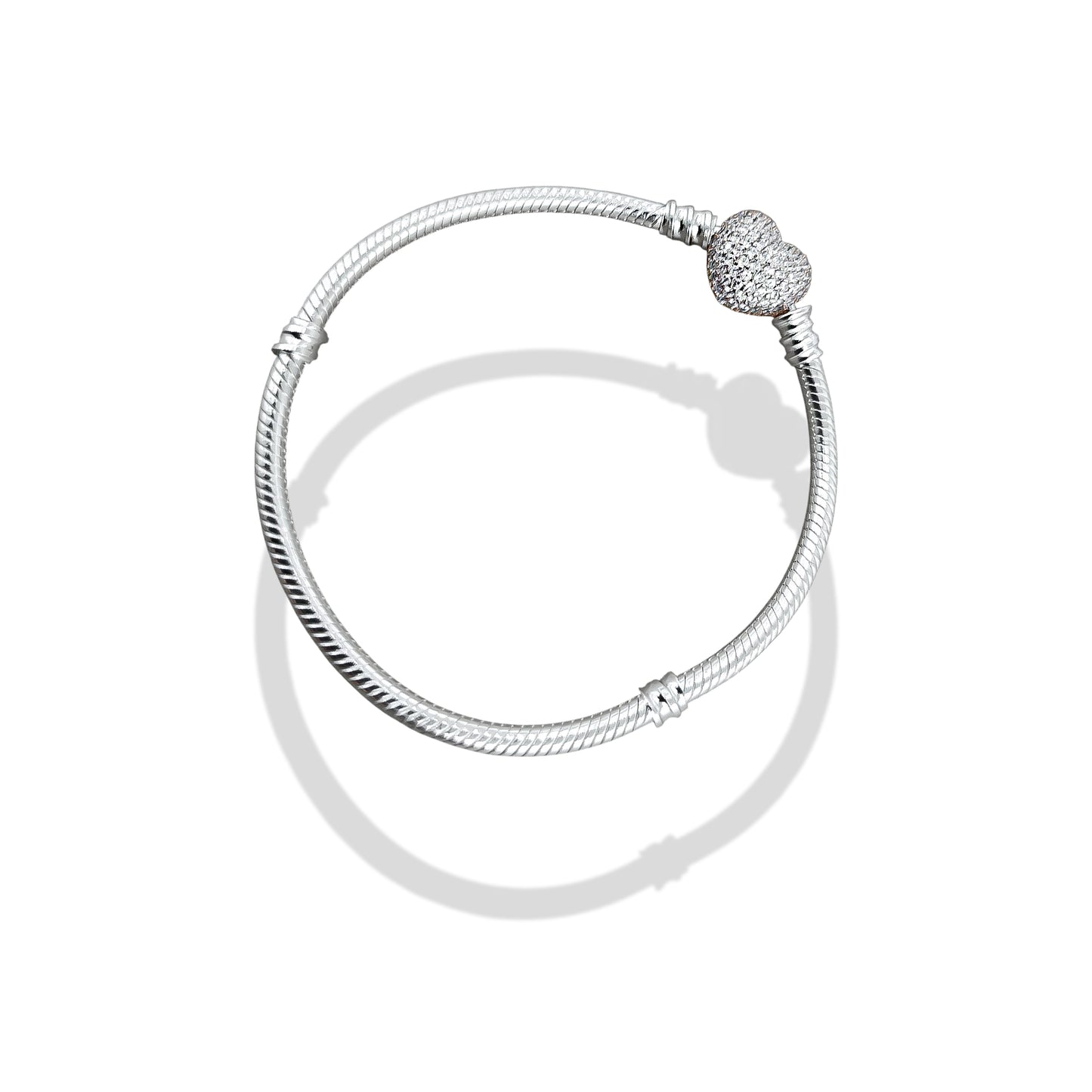 TMPPD007-19 Pulsera Dama Pand Corazón Plata Rosa Pavé 19 cm en Plata Fina .925