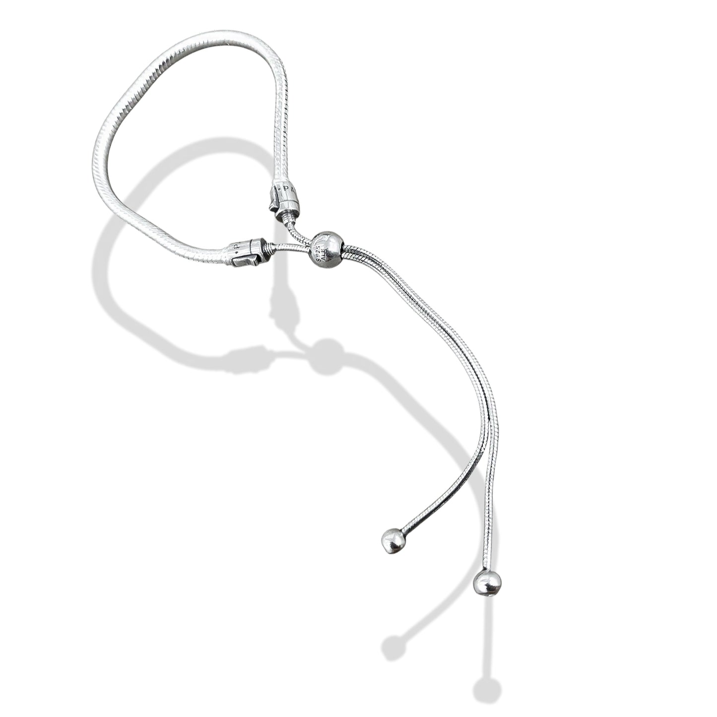 TMPPD016 Pulsera Dama Pand Bolas Lisas Colgantes Ajustable en Plata Fina .925