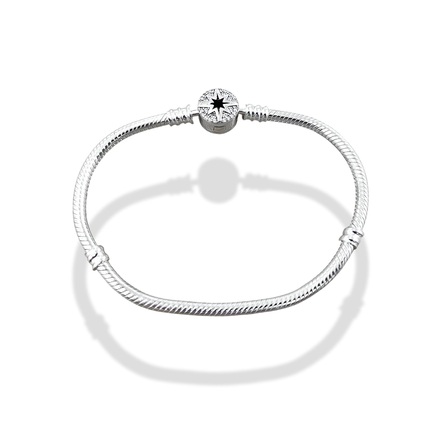 TMPPD018-19 Pulsera Dama Pand Círculo Estrella Centro Negro 19 cm en Plata Fina .925
