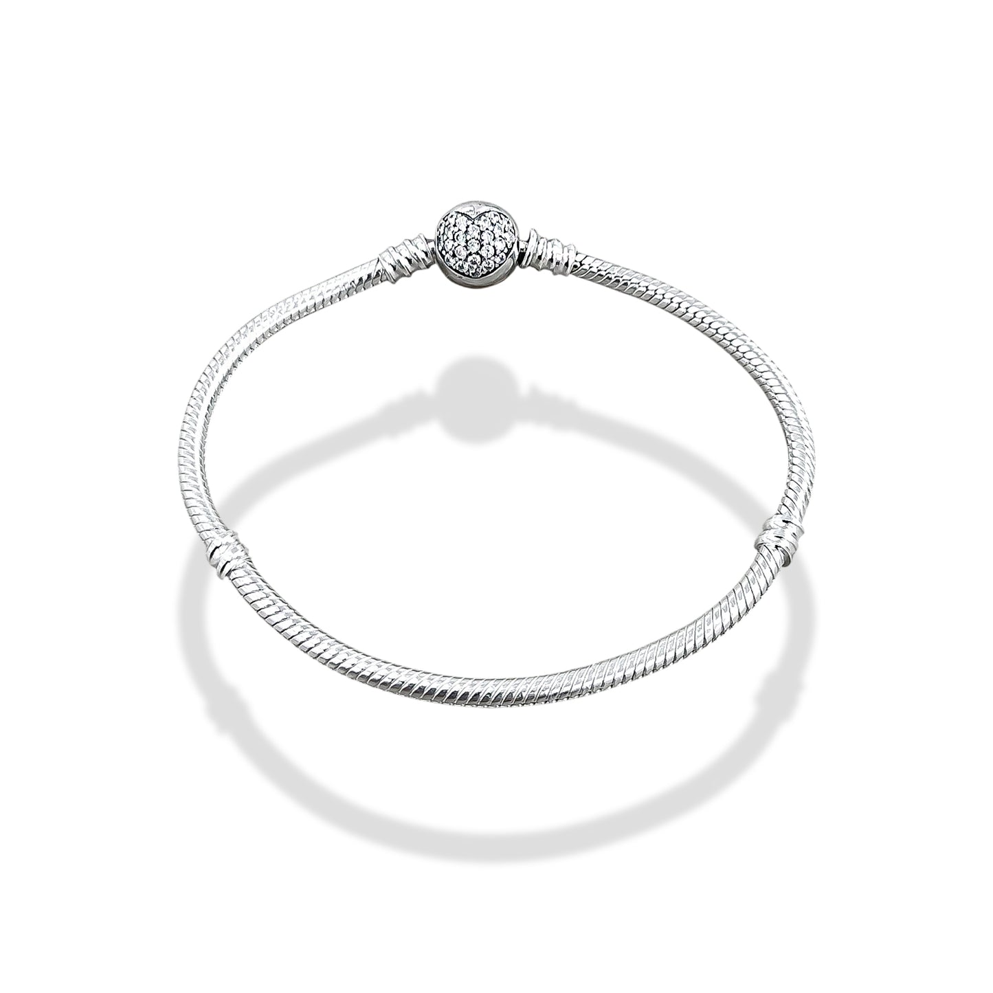 TMPPD027-17 Pulsera Dama Pand Círculo con Corazón Zirconias 17 cm en Plata Fina .925