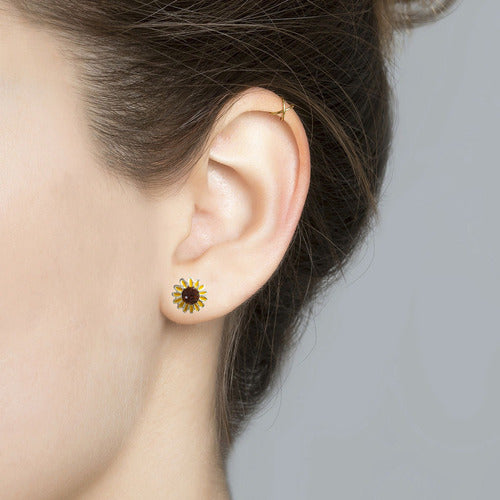 LPBR031 Aretes Broquel Plata Mod Girasol Esmalte Y Crist Plata .925 MLM869066366
