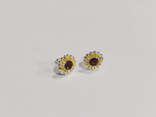 LPBR031 Aretes Broquel Plata Mod Girasol Esmalte Y Crist Plata .925 MLM869066366