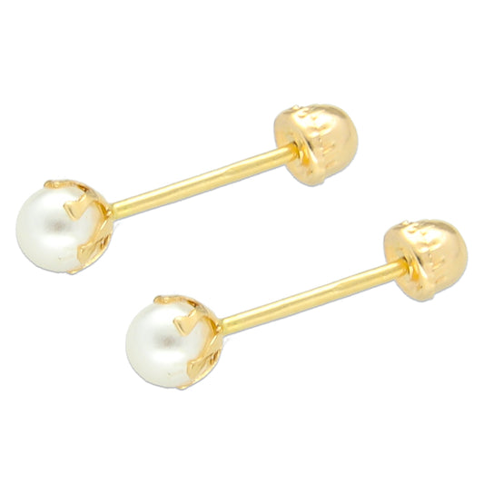 LPAUBR008 Aretes Broquel de Oro 10K Bebé o Mujer Perla Bflor 3 142a 1831924052