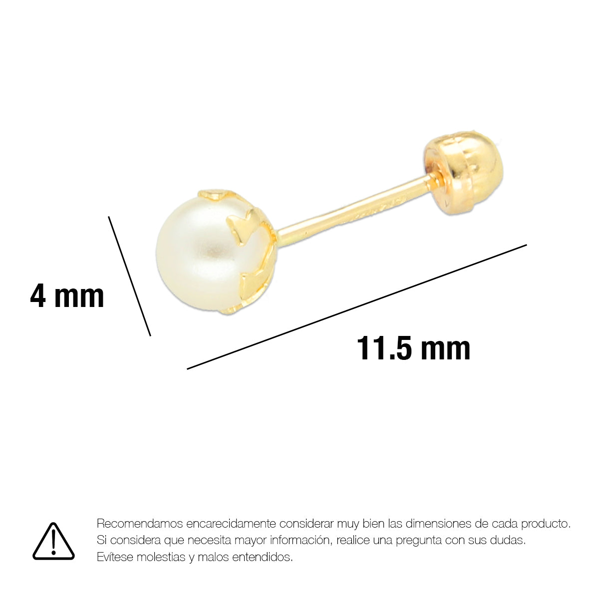 LPAUBR009 Aretes Broquel de Oro 10K Bebé o Mujer Perla Bflor 4142 1832037190