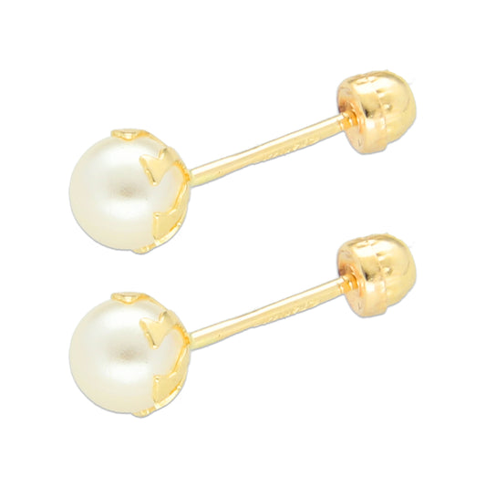 LPAUBR009 Aretes Broquel de Oro 10K Bebé o Mujer Perla Bflor 4142 1832037190