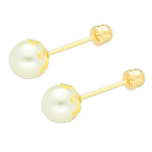 LPAUBR010 Aretes Broquel de Oro 10K Niña o Mujer Perla Bflor 5 143 1831957484