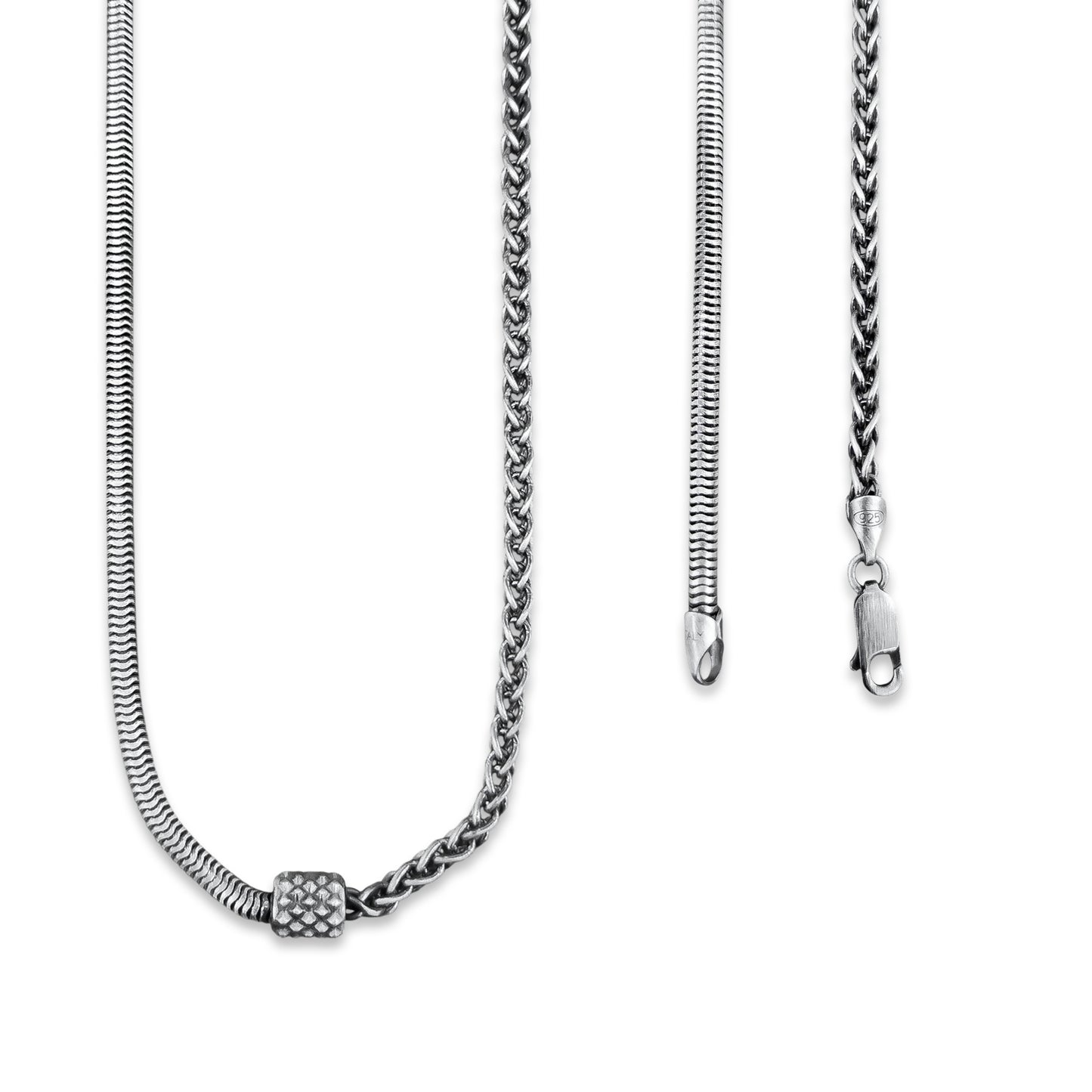 TMPCU010 Cadena Duo Cola de Rata y Espiga con Cilindro 3.2 mm x 55 cm en Plata Fina .925