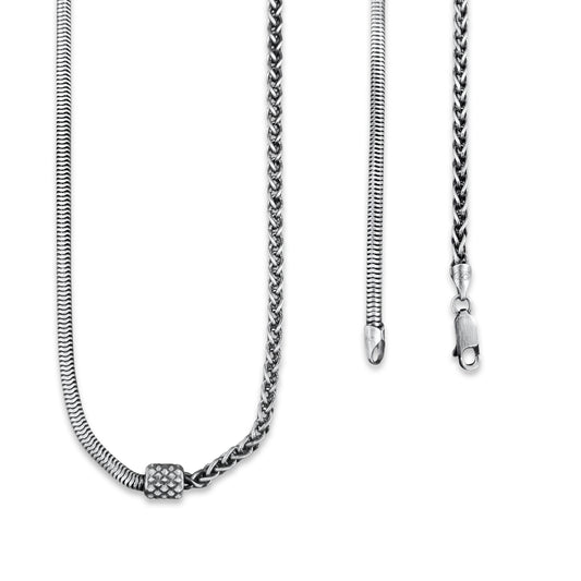 TMPCU010 Cadena Duo Cola de Rata y Espiga con Cilindro 3.2 mm x 55 cm en Plata Fina .925