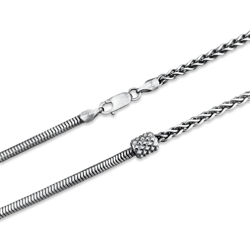 TMPCU010 Cadena Duo Cola de Rata y Espiga con Cilindro 3.2 mm x 55 cm en Plata Fina .925