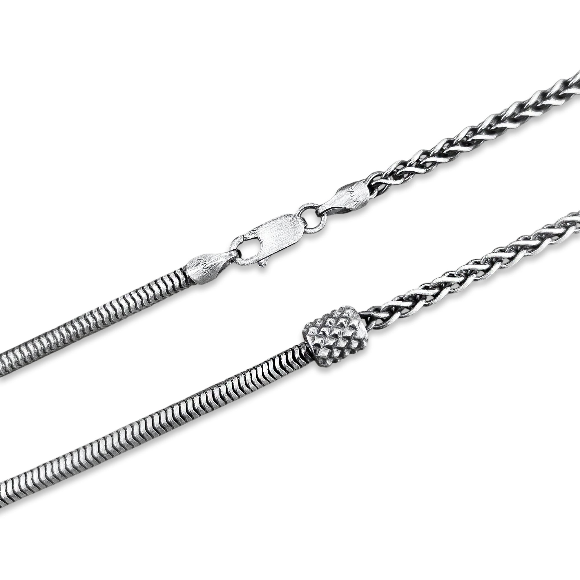 TMPCU010 Cadena Duo Cola de Rata y Espiga con Cilindro 3.2 mm x 55 cm en Plata Fina .925