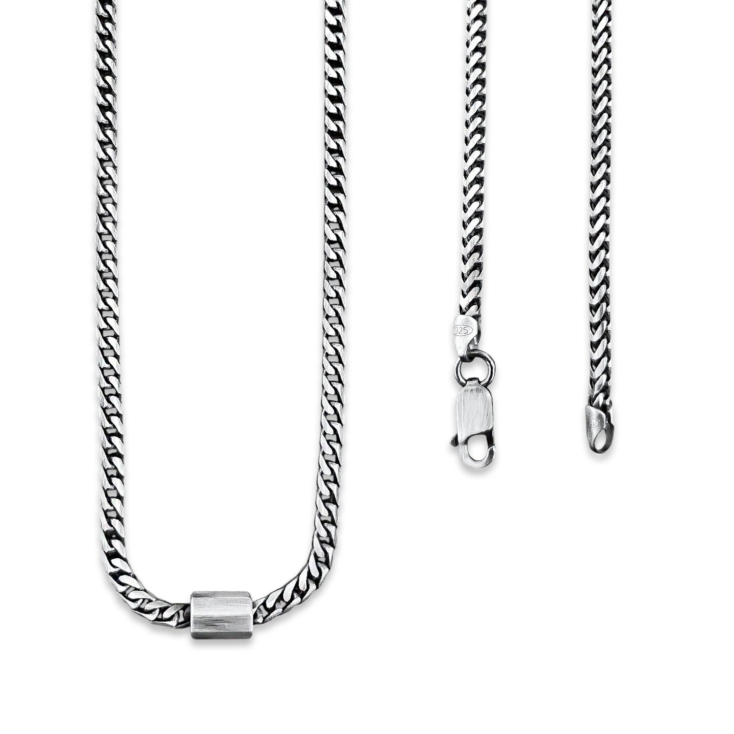 TMPCU011 Cadena Cubana 3D con Cilindro 3.2 mm x 60 cm en Plata Fina .925