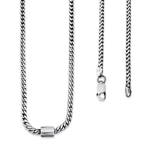 TMPCU011 Cadena Cubana 3D con Cilindro 3.2 mm x 60 cm en Plata Fina .925