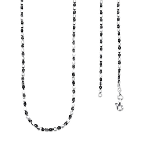 TMPCU012 Cadena Cubos y Bolitas Pavonadas 2 mm x 55 cm en Plata Fina .925